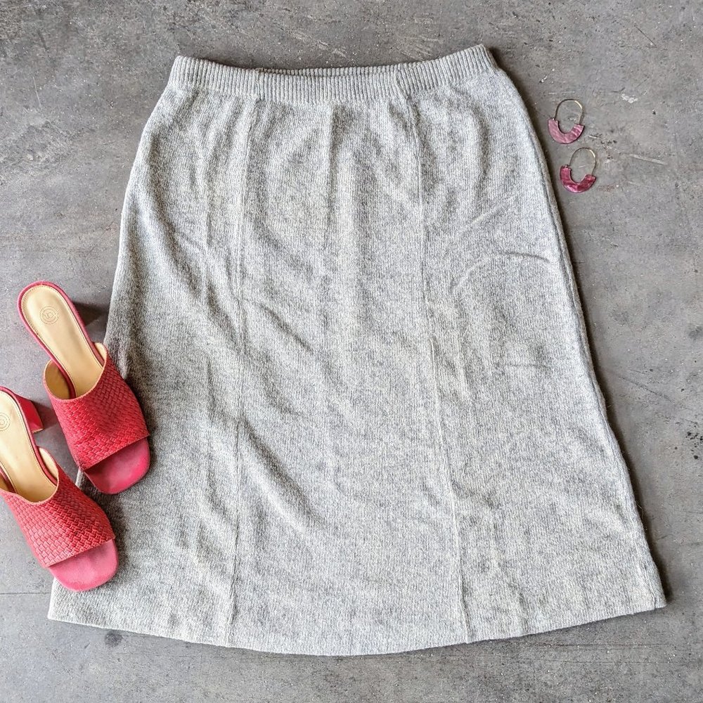 Vintage 80s Winona Knits Gray A-Line Midi Skirt medium